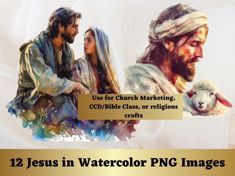 Jesus Watercolor Clipart Bundle, Religious and Bible PNG Images for ...