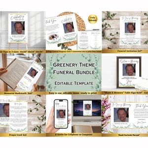 Simpelndes Grün Beerdigung Vorlage Bündel für Männer, Beerdigung Programm, Feier des Lebens Bündel, Vater, Großvater, In liebevoller Erinnerung, RIP