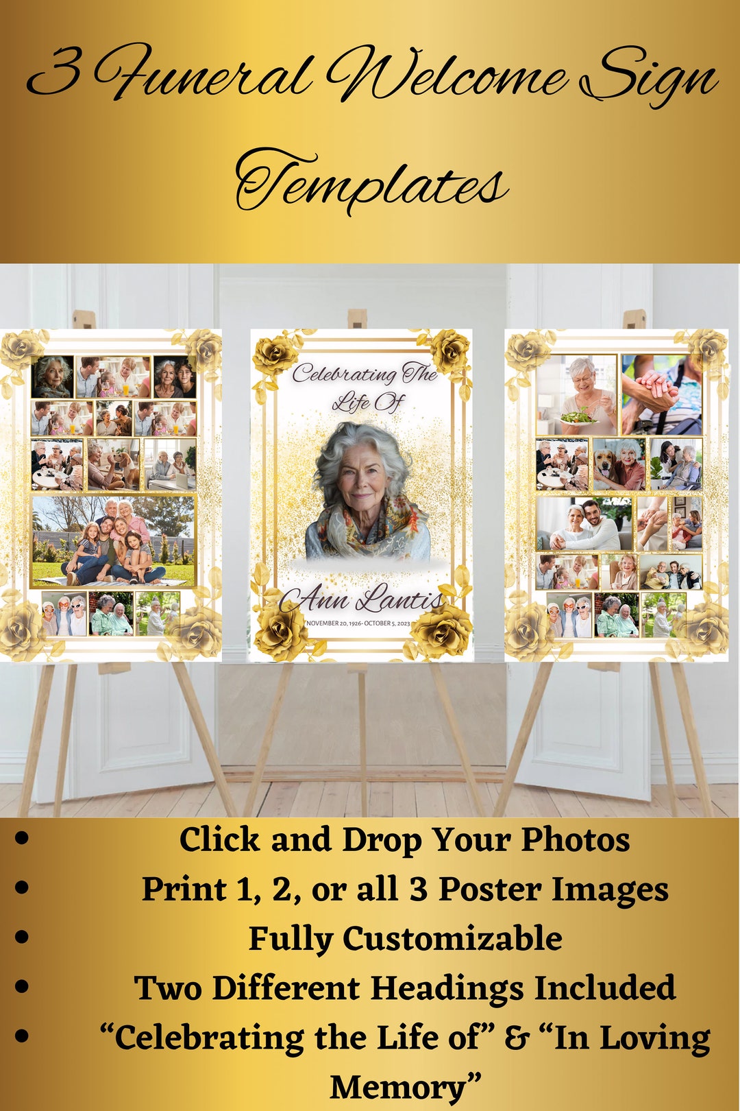 Funeral Photo Collage Template Bundle, Funeral Sign Template