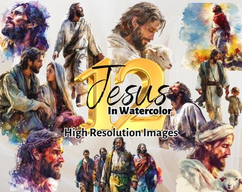 Jesus watercolor clipart bundle, Religious and Bible PNG images for commercial use, Christian Jesus Christ Clipart bundle, Christian Easter