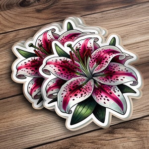 Stargazer lírio adesivo de vinil, adesivos bonitos, adesivos kawaii, adesivo de flor para garrafa de água portátil planejador scrapbook diário adesivos