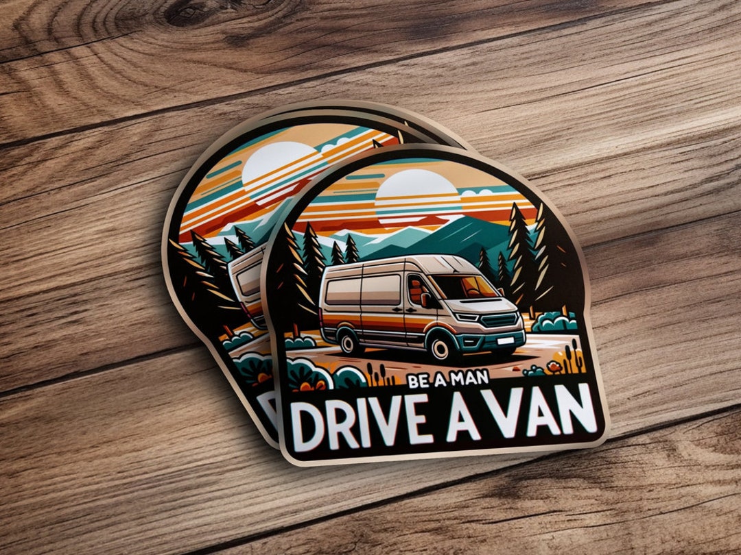 Retro Camper Van Sticker, Mountain Sunset, Waterproof Adventure Decal ...