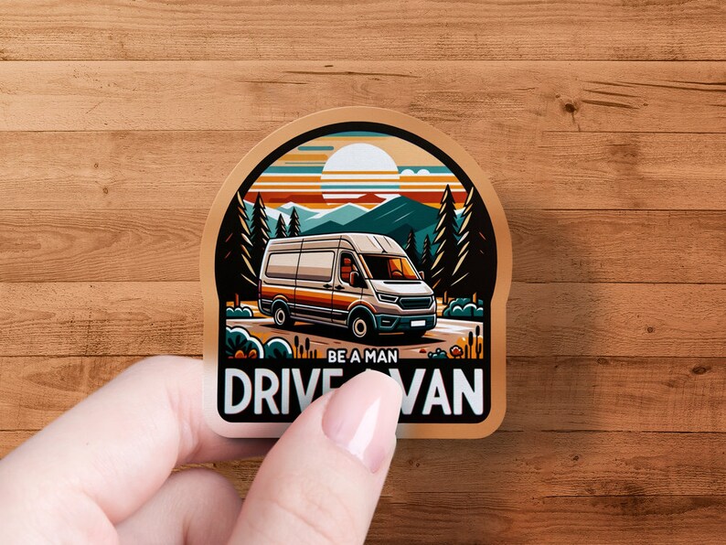 Retro Camper Van Sticker, Mountain Sunset, Waterproof Adventure Decal ...