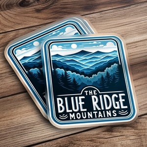 Sticker montagnes Blue Ridge, Sticker paysage nature, Stickers aventure en plein air, art pittoresque de la montagne, emblème souvenir de voyage