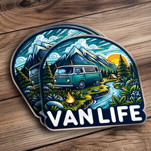 Pegatina Van Life, calcomanía de camping resistente al agua, paisaje natural de montaña, autocaravana, aventura al aire libre, pegatina de vinilo de viaje para computadora portátil