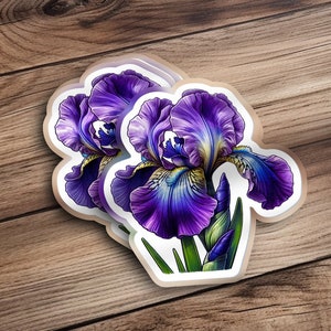 Lila Iris Blumen Vinyl Sticker, süße Sticker, Kawaii Sticker, Blumen Sticker für Wasserflasche Laptop Planer Scrapbook Journal Sticker