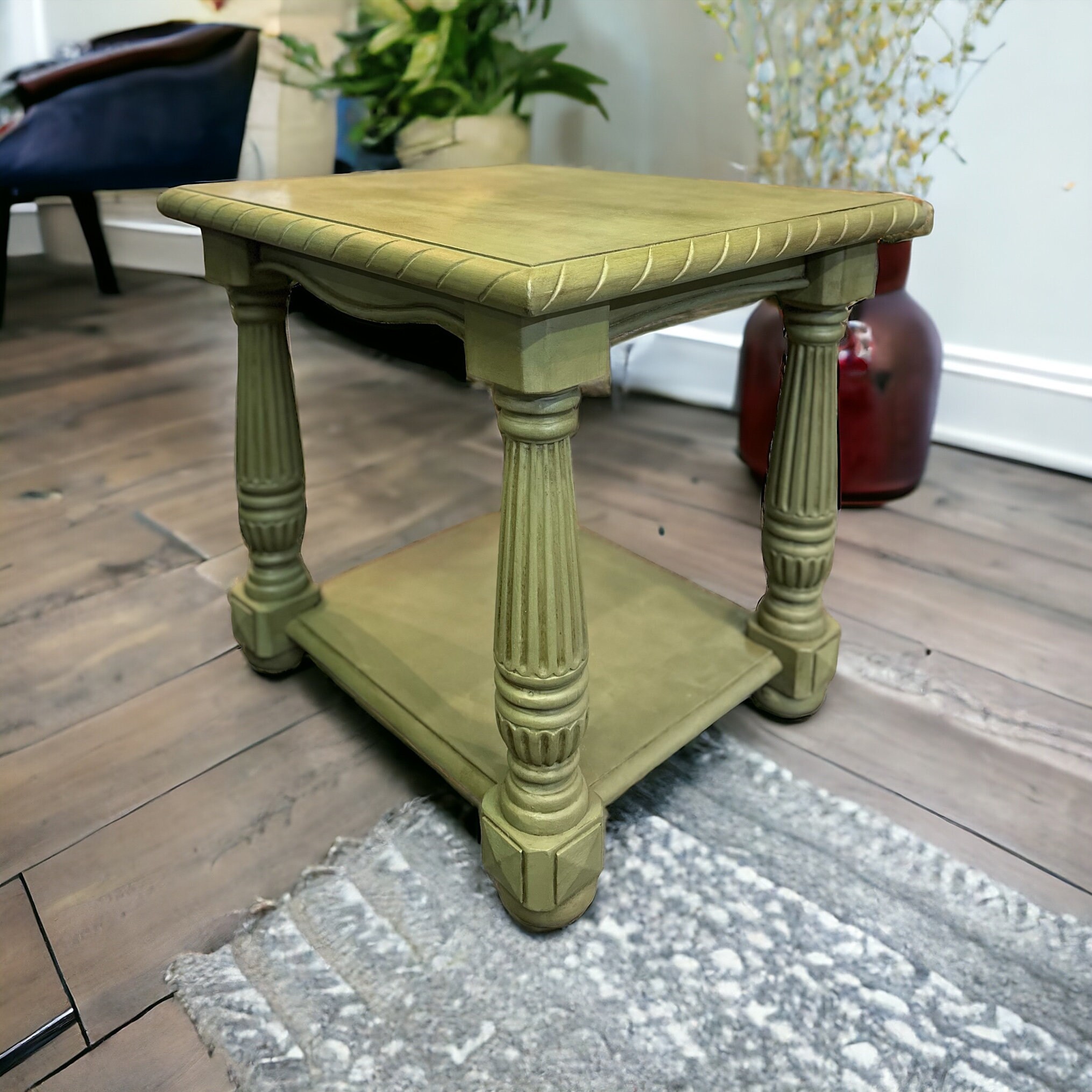 Solid Wood Olive Green Side Table/end Table Gently Distressed - Etsy