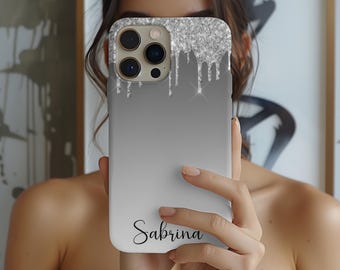 Silver Glitter Drip Personalized Phone Case Gift iPhone Pixel Galaxy Phone Casing