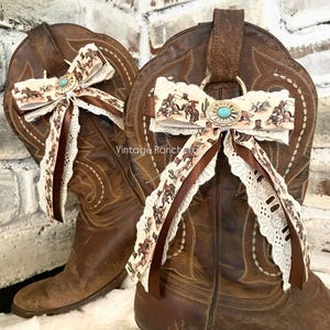 Handcrafted Boot Bows, Cowgirl Rodeo Accessory, Ribbon Lace Charm (Set of Two)