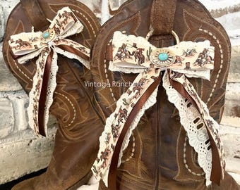 Handcrafted Boot Bows, Cowgirl Rodeo Accessory, Ribbon Lace Charm (Set of Two)