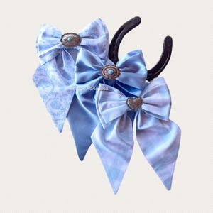 Toile hairbow- blue gingham bow, hair clip for women