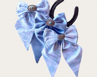 Toile hairbow- blue gingham bow, hair clip for women