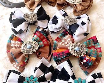 Mini Paisley hair bow clip- Cowprint pigtail bows- western hair accessories - little girl bows (set of two)
