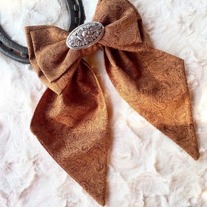 Cowgirl boots and brown paisley hair bows- handmade hair accessory - western hairbow clip brown paisley
