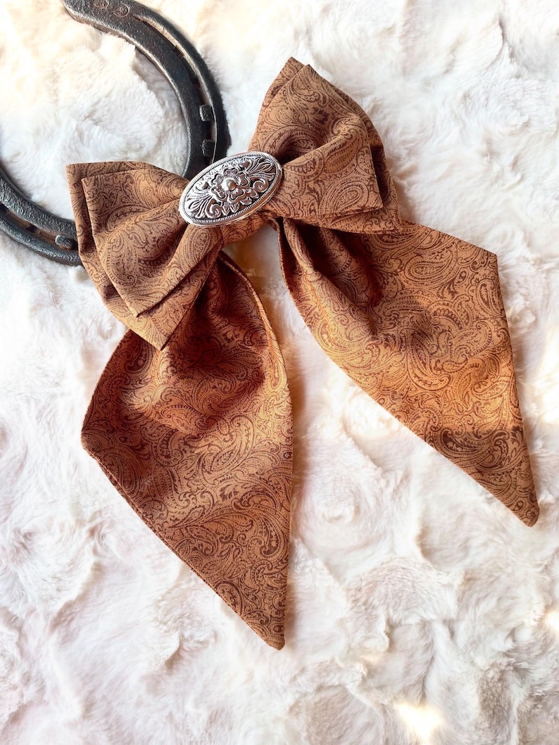 Cowgirl boots and brown paisley hair bows- handmade hair accessory - western hairbow clip brown paisley