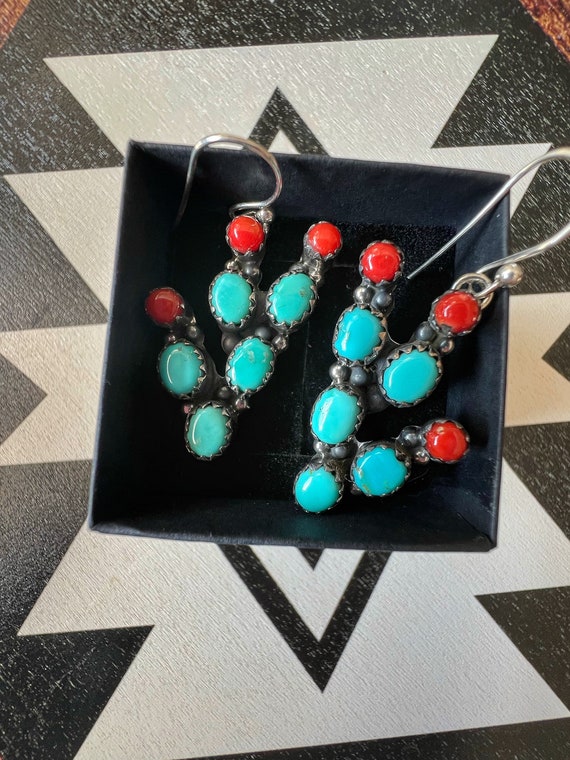 Authentic Turquoise Cactus Dangle Earrings