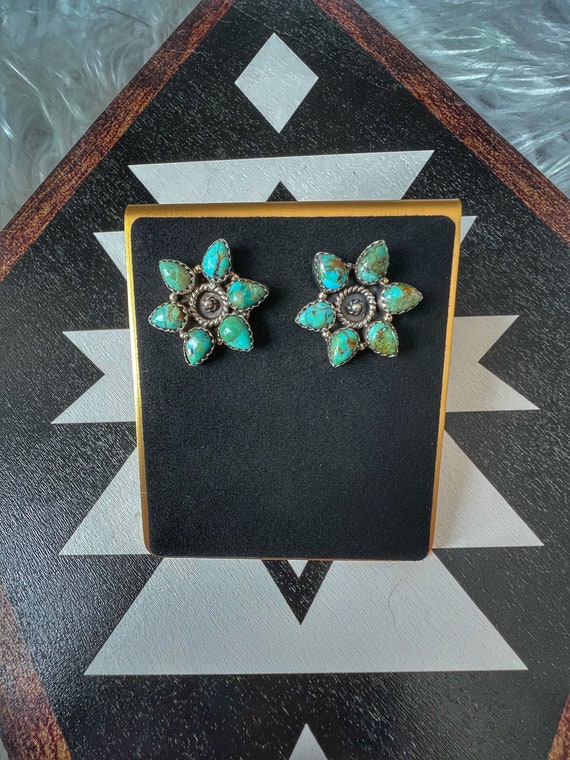 Authentic Turquoise Cluster Stud Earrings - image 5