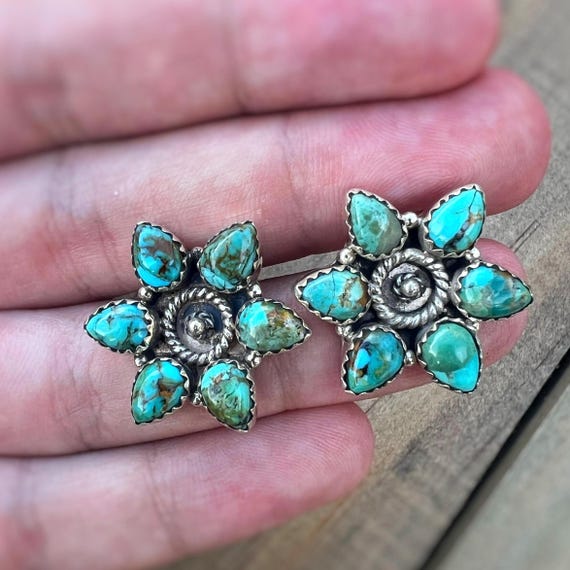 Authentic Turquoise Cluster Stud Earrings - image 1
