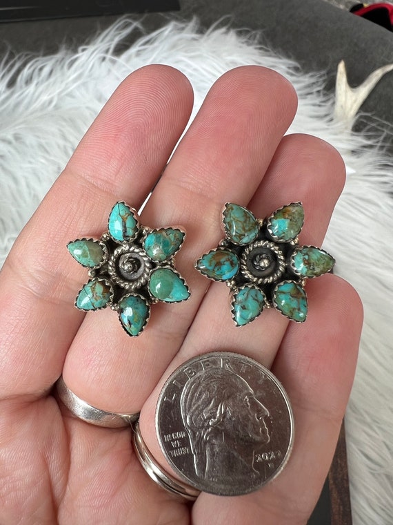 Authentic Turquoise Cluster Stud Earrings - image 7