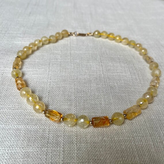 Luminous Citrin and 14K Gold-filled Bead Necklace, Birthday gift, Classic Necklace, Handmade Jewelry