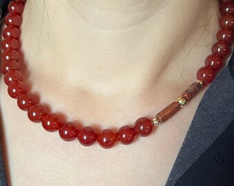 Carnelian Red Agate Necklace, 14K Gold Filled, Red Jasper Beads