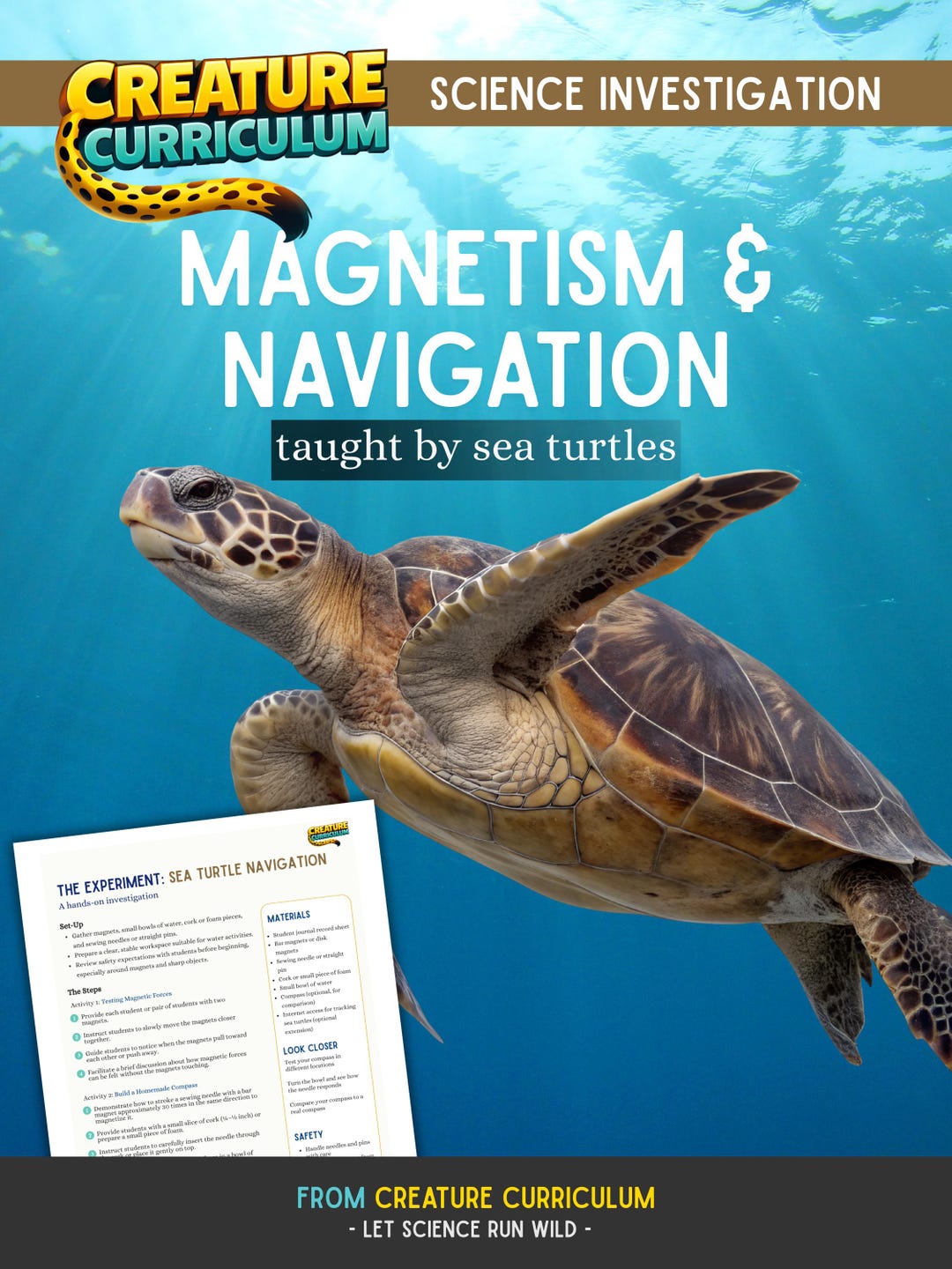 Turtle Tag Lesson Plan Magnetism and Navigation Science Investigation | Lesson Plan | Creature ...