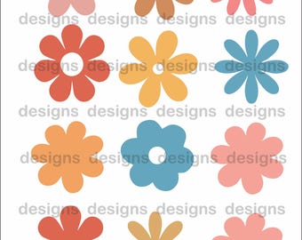 Clipart de flores retro: Gráficos florales de los años 70 (PNG, SVG)