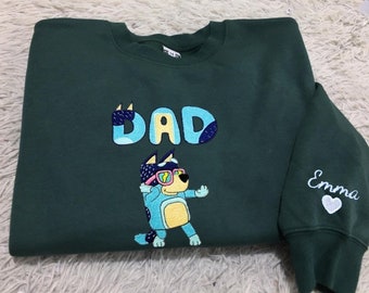 Besticktes Papa-Hund-Sweatshirt mit Namen, individuell besticktes Vatertags-T-Shirt, bestickter Papa-Blauer-Hund-Hoodie