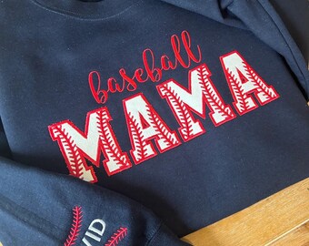 Sudadera bordada de béisbol mamá Crewneck, sudadera de mamá personalizada con letras NamePuff para niños, letras en relieve, regalo para mamá, mamá madre