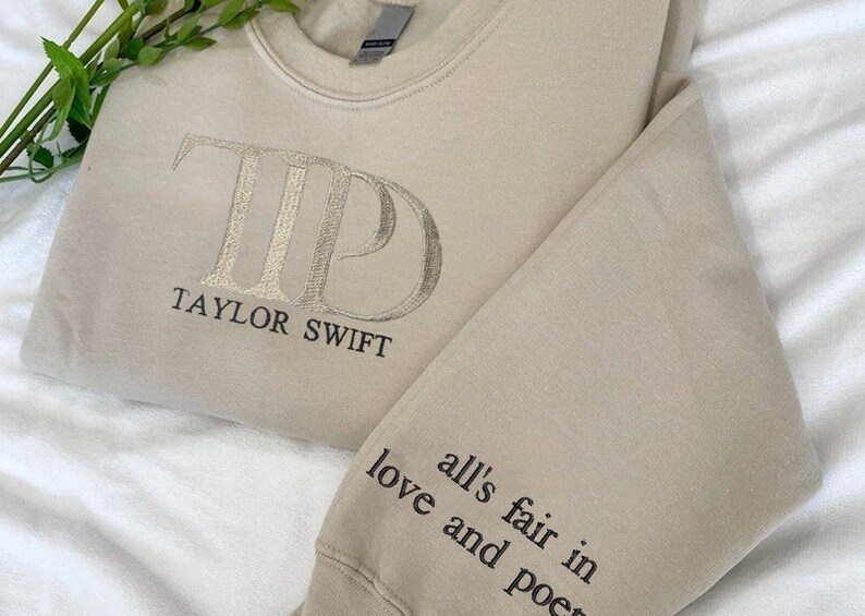 Tortured Poets Department TTPD Embroidered Sweatshirt, TS, Embroidered Sweatshirt, Embroidered All's Fair in Love and Poetry Sweatshirt image 1