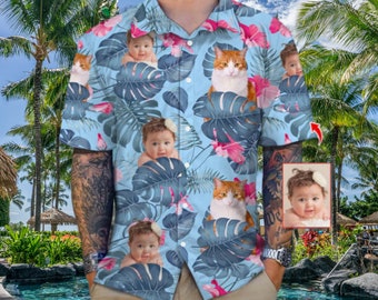 Personalized Photo Upload Photo Hawaiian Shirts Custom Face Shirt Custom Hawaiian Shirt with Pets Face, Shirt with Any Images, Button Downs