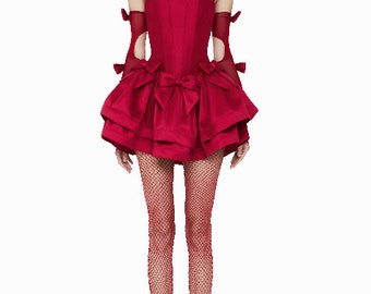 HAZE DRESS - Short wedding dress | Black Red Tafta dress | Cocktail dress | Minimalist A-line dress, Women's Dress, Black corset dress