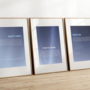 Pale Blue Dot Wall Art Set of 3 - Carl Sagan Quote Prints, Cosmos Decor, Perfect Gift for Science & Astronomy Lovers