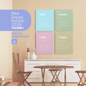 TERMINOLOGÍA MÉDICA: paquete de 4 ilustraciones coloridas para pared, vol. 1, descarga digital, biología de enfermeras y médicos para la decoración del hogar, la escuela y la oficina