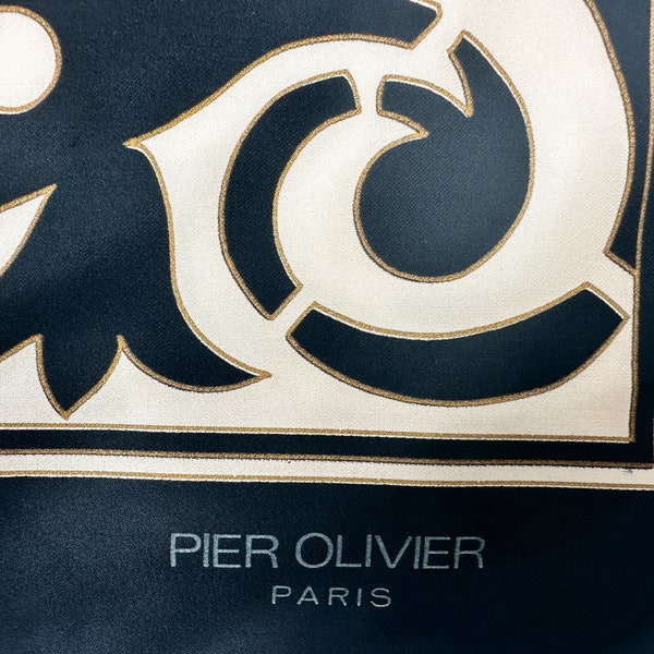 Pier Olivier Paris Designer Vintage Scarf - Blue with off-white floral pattern