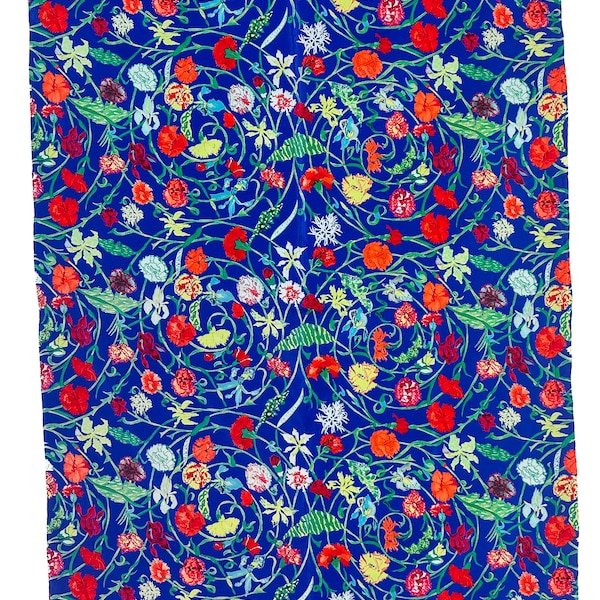 Fabric Frontline Zurich Silk Scarf - Royal Blue with Flowers