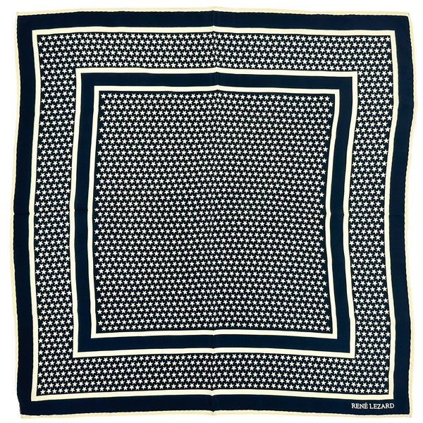 Rene Lezard Silk Scarf - Dark Blue with White Stars