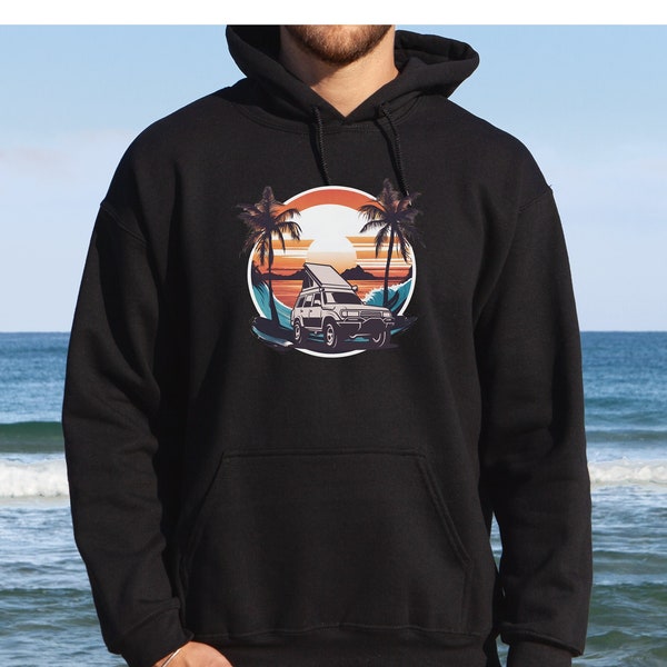 Camping Gift Hoodie 4x4 Themed Hoodie Landcruiser Hoodie Adventure Outdoors 80 series Rooftop Camper Sunset Hoodie Gift for him