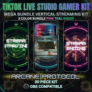 TikTok Live Stream Kit: Animated Cyber HUD, Pink Green Teal (30 Piece) (Digital Download
