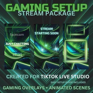 Neon Sci-Fi TikTok LIVE Overlay Kit: Electric Green + Blue Animated Stream Pack