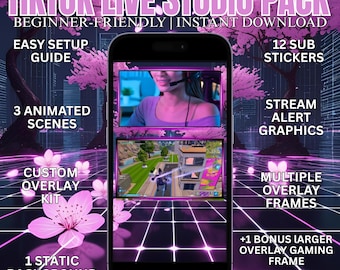 Sakura Stream Overlay Pack: Animiertes Kirschblüten TikTok/OBS Kit (Digitaler Download)