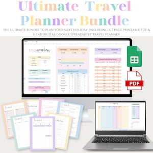 Travel planner Bundle | Printable and digital | holiday itinerary | Travel Budget expense spreadsheet |checklist | vacation spreadsheet