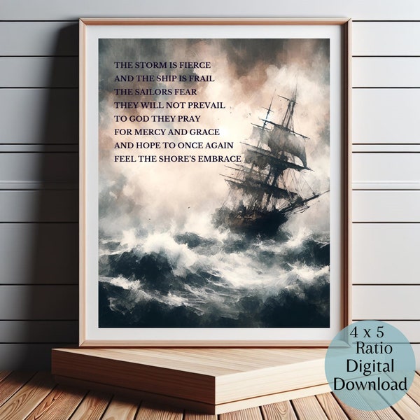 Stormy Ship Poem | Old Sailing in Rough Seas | Stormy Ship Digital Print