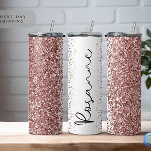 Personalized Glitter Name Tumbler, Custom Tumbler Glitter Effect, Silver Glitter Design Tumbler, Summer Tumbler, Glitter 20oz Tumbler