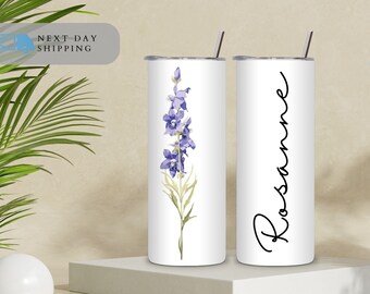 Personalized  Birth Flower Name Tumbler with Straw, Name Tumbler Custom Birth Flower Tumbler, Bridesmaid Tumbler, Birthday Tumbler,