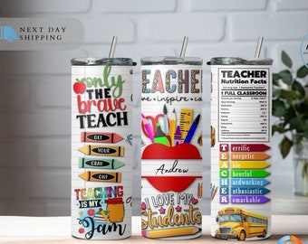 Personalized Name Tumbler with Straw and Lid, Personalized Teacher Tumbler, Preschool Teacher Tumbler, Teacher Gifts, 20oz Custom Tumbler