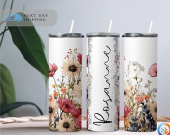 Personalized Name Floral Tumblers, Custom Floral Tumbler, Bridesmaid Gifts, Travel Cup, Custom Tumbler, Mothers Day Gift, Gift For Her