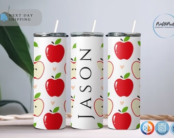 Personalized Name Tumbler with Straw and Lid, Personalized Apple Tumbler, Custom Fruit Tumbler, Retro Apple Gift, Personalized Gift