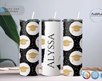 Personalized Name Tumbler with Straw and Lid, Custom Graduation Cap Tumbler, Happy Graduation Tumbler, Graduation Party, Graduation Gift