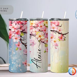 カスタマイズされた桜タンブラー、パーソナライズされた花の名前タンブラー、桜タンブラー、春の花柄カップ、お母さんへのギフト